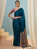 Blue Semi Modal Saree With Blouse Piece