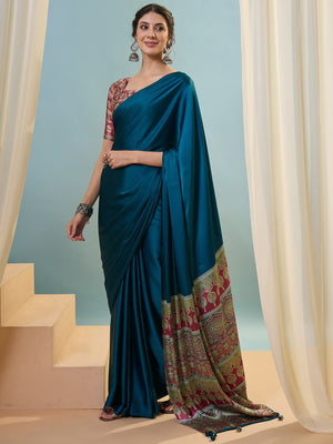 Blue Semi Modal Saree With Blouse Piece