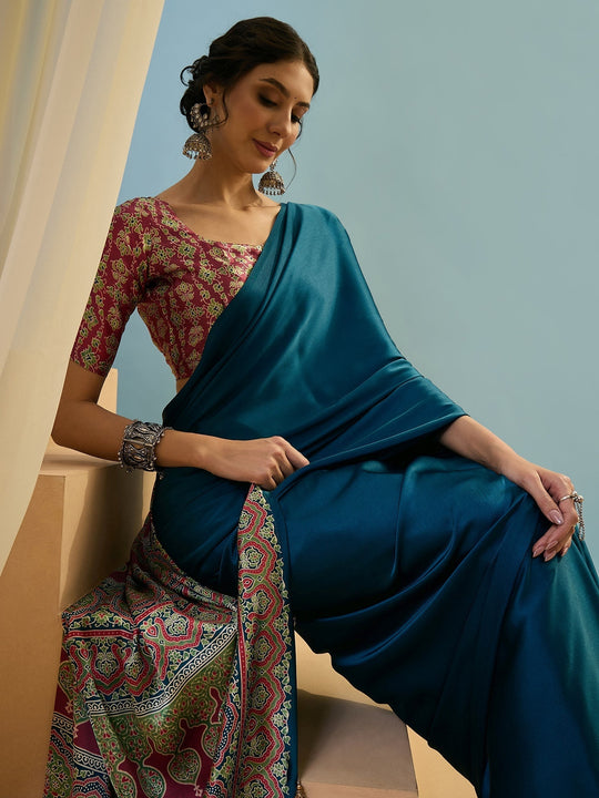 Blue Semi Modal Saree With Blouse Piece