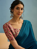 Blue Semi Modal Saree With Blouse Piece
