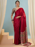 Red Semi Modal Saree With Blouse Piece
