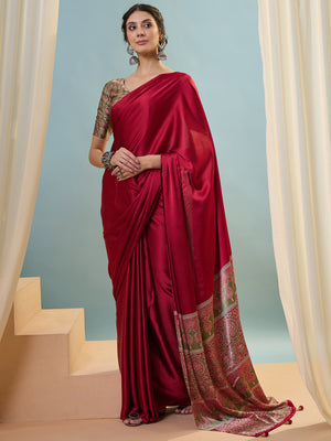 Red Semi Modal Saree With Blouse Piece