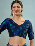 Blue Semi Modal Saree With Blouse Piece