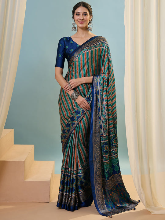 Blue Semi Modal Saree With Blouse Piece