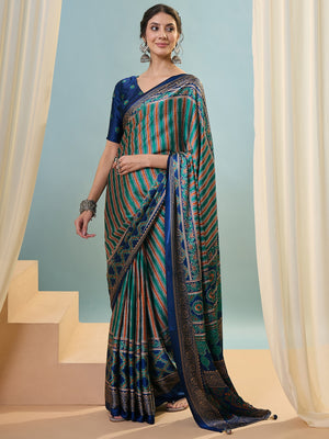 Blue Semi Modal Saree With Blouse Piece