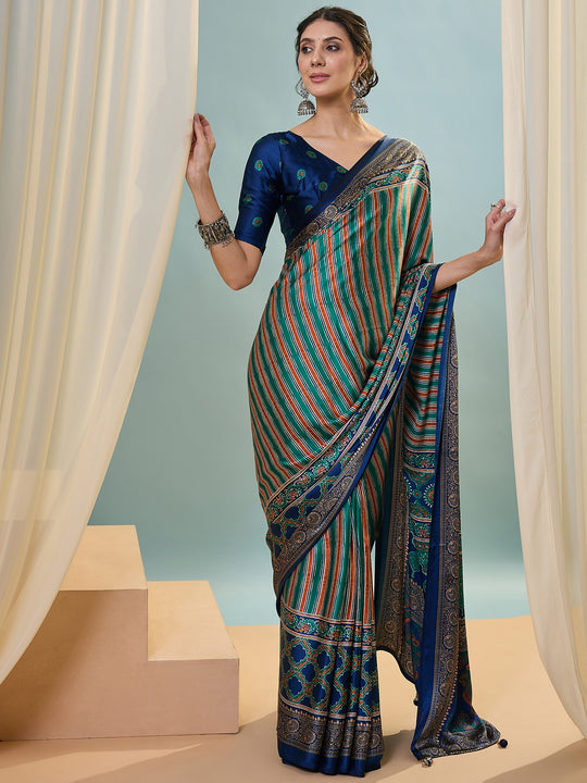 Blue Semi Modal Saree With Blouse Piece