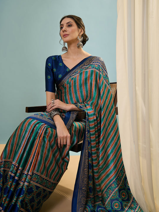 Blue Semi Modal Saree With Blouse Piece