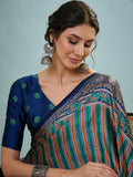 Blue Semi Modal Saree With Blouse Piece