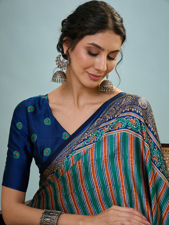 Blue Semi Modal Saree With Blouse Piece