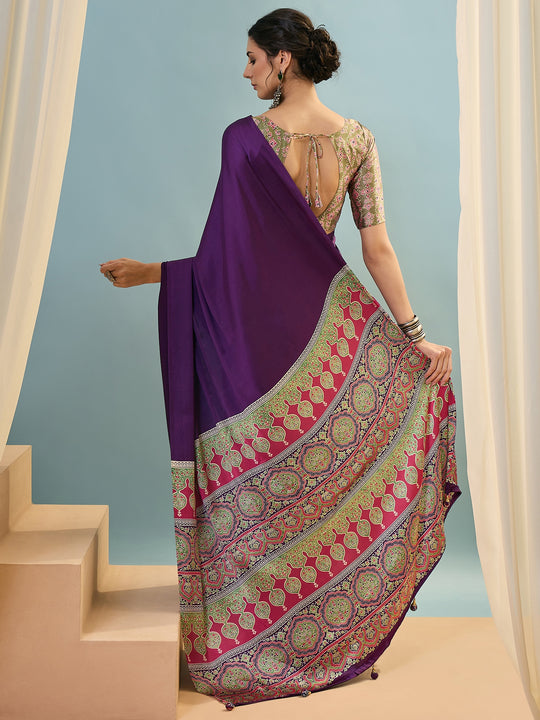 Purple Semi Modal Saree With Blouse Piece