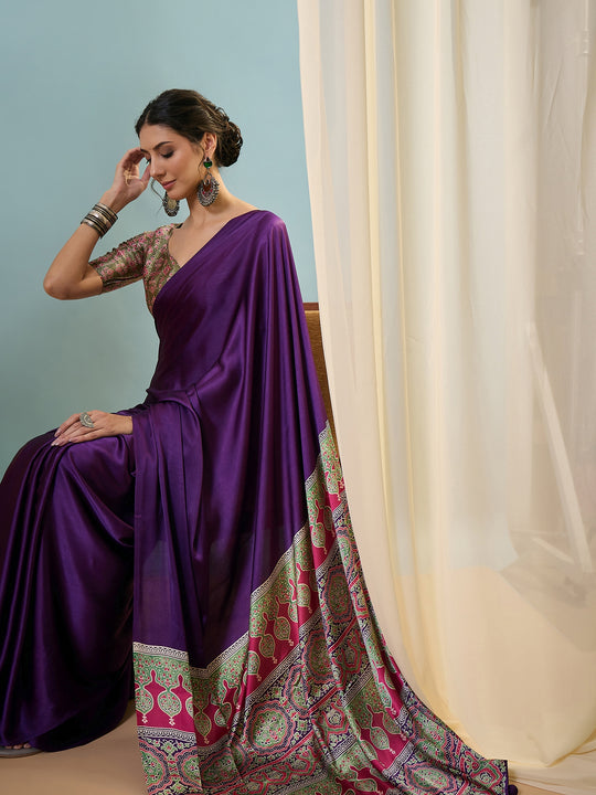Purple Semi Modal Saree With Blouse Piece