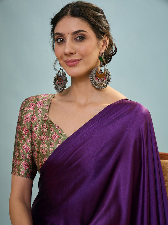 Purple Semi Modal Saree With Blouse Piece