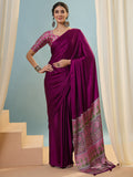 Wine Semi Modal Saree With Blouse Piece