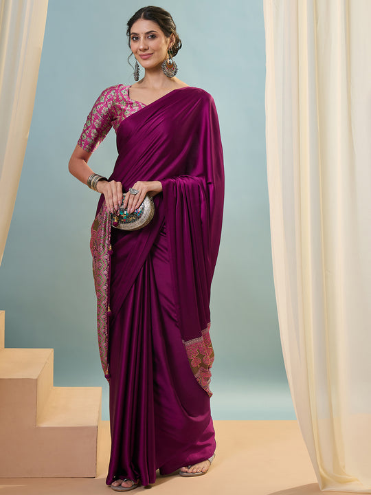 Wine Semi Modal Saree With Blouse Piece