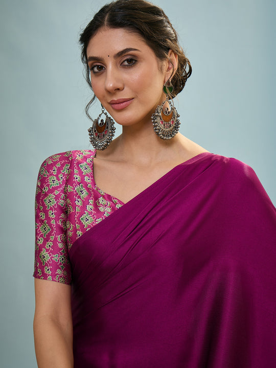 Wine Semi Modal Saree With Blouse Piece