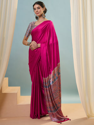 Pink Semi Modal Saree With Blouse Piece
