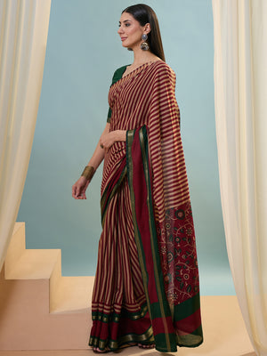 Red Pv Cotton Saree With Blouse Piece