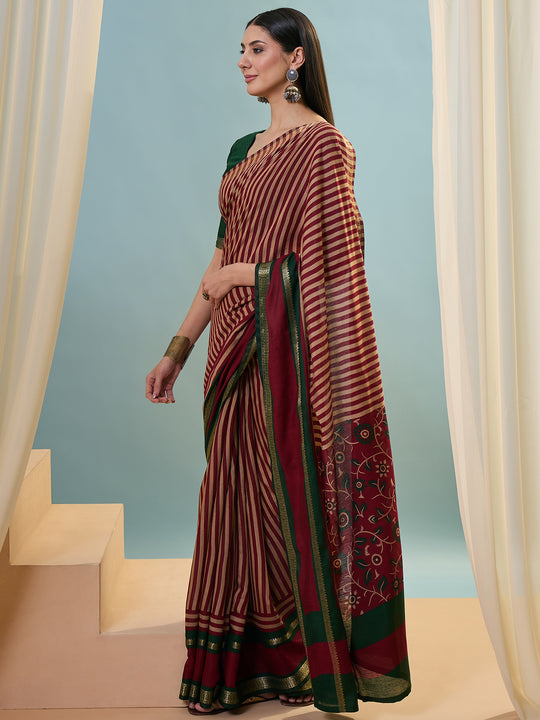 Red Pv Cotton Saree With Blouse Piece