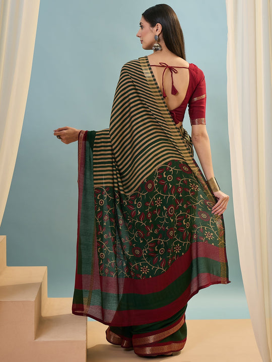 Green Pv Cotton Saree With Blouse Piece