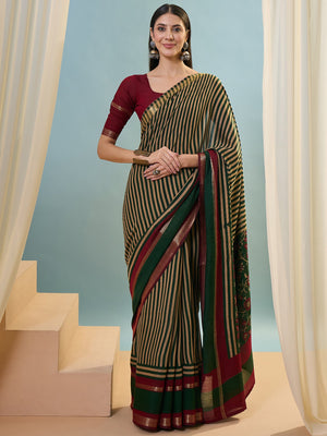 Green Pv Cotton Saree With Blouse Piece