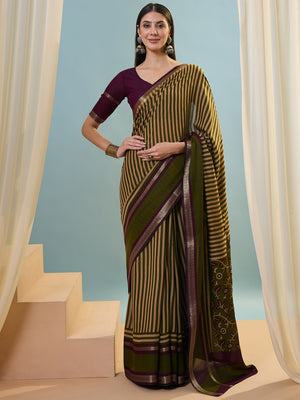Green Pv Cotton Saree With Blouse Piece