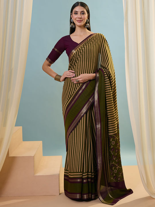 Green Pv Cotton Saree With Blouse Piece