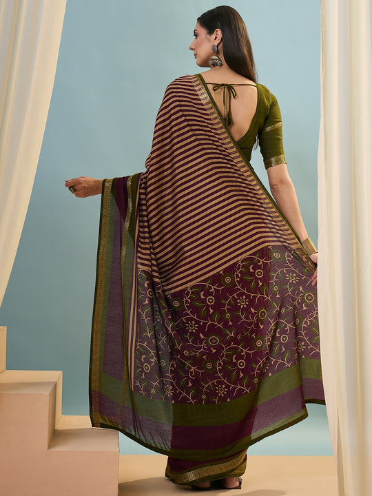 Wine Pv Cotton Saree With Blouse Piece