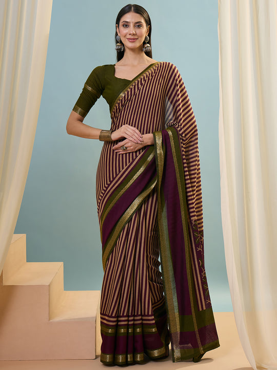 Wine Pv Cotton Saree With Blouse Piece