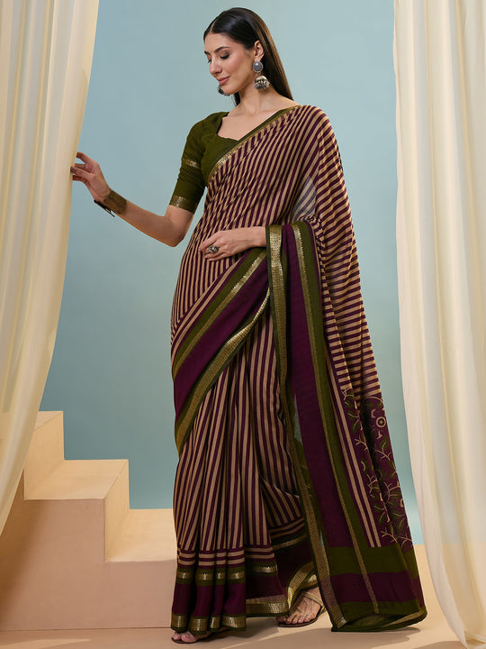Wine Pv Cotton Saree With Blouse Piece