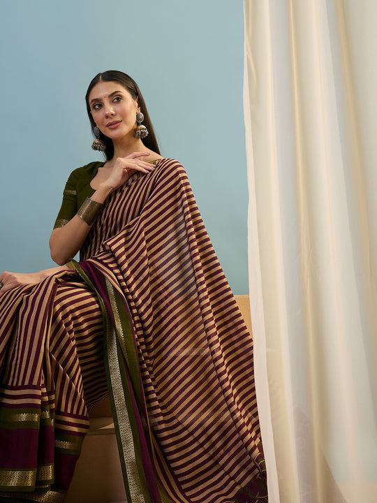 Wine Pv Cotton Saree With Blouse Piece