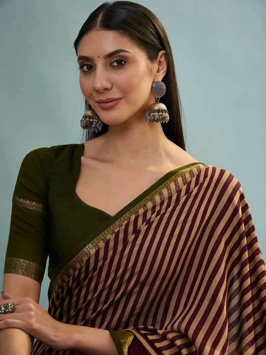 Wine Pv Cotton Saree With Blouse Piece