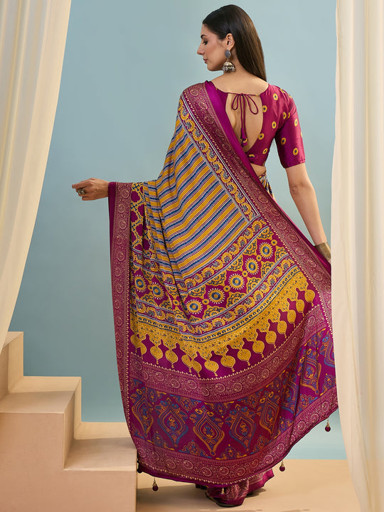 Wine Semi Modal Saree With Blouse Piece