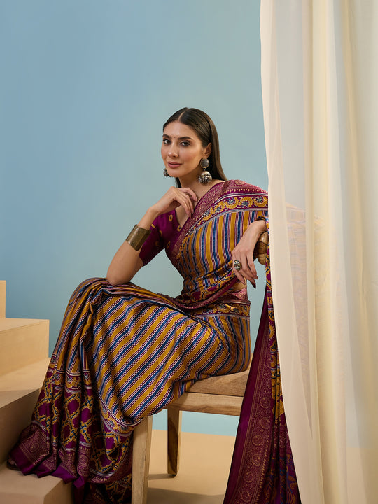 Wine Semi Modal Saree With Blouse Piece