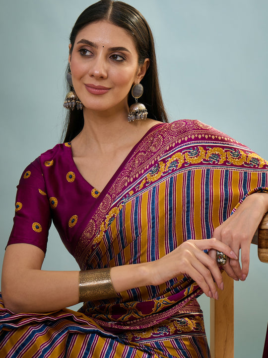 Wine Semi Modal Saree With Blouse Piece