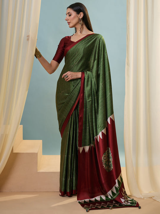 Green Semi Modal Saree With Blouse Piece