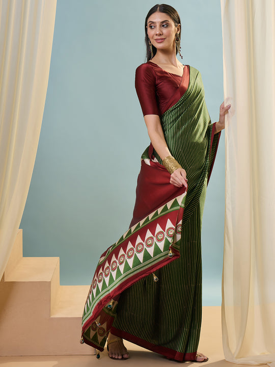 Green Semi Modal Saree With Blouse Piece