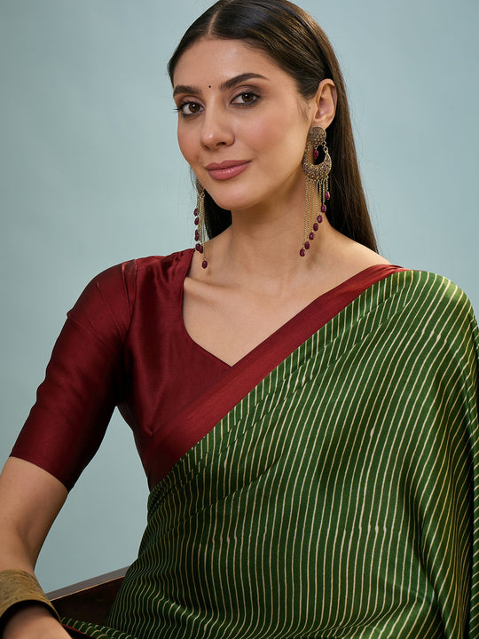 Green Semi Modal Saree With Blouse Piece