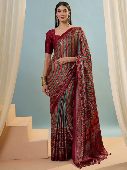 Red Semi Modal Saree With Blouse Piece