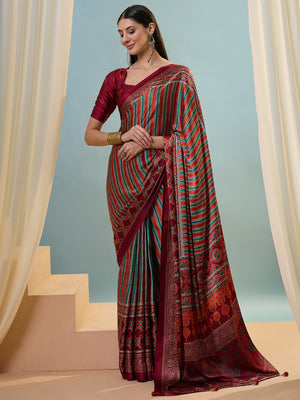 Red Semi Modal Saree With Blouse Piece