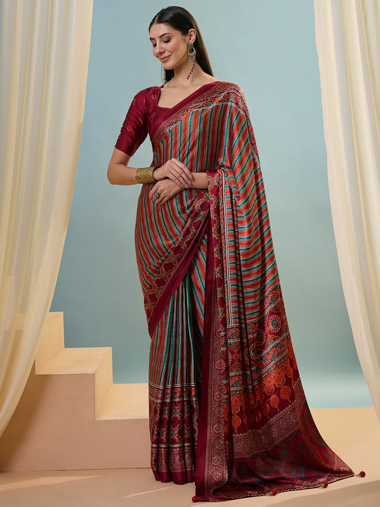 Red Semi Modal Saree With Blouse Piece