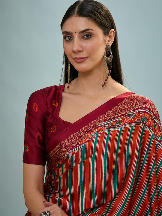 Red Semi Modal Saree With Blouse Piece