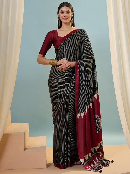 Black Semi Modal Saree With Blouse Piece