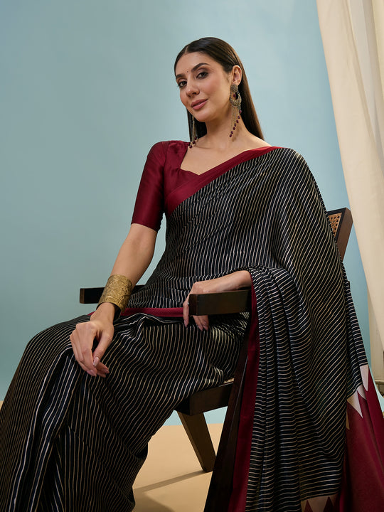 Black Semi Modal Saree With Blouse Piece