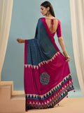 Blue Semi Modal Saree With Blouse Piece