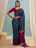 Blue Semi Modal Saree With Blouse Piece