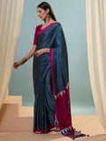 Blue Semi Modal Saree With Blouse Piece