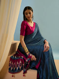 Blue Semi Modal Saree With Blouse Piece