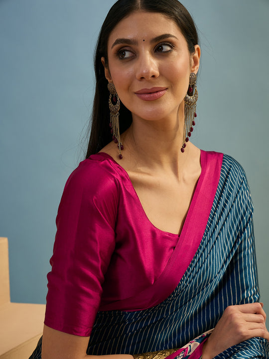 Blue Semi Modal Saree With Blouse Piece