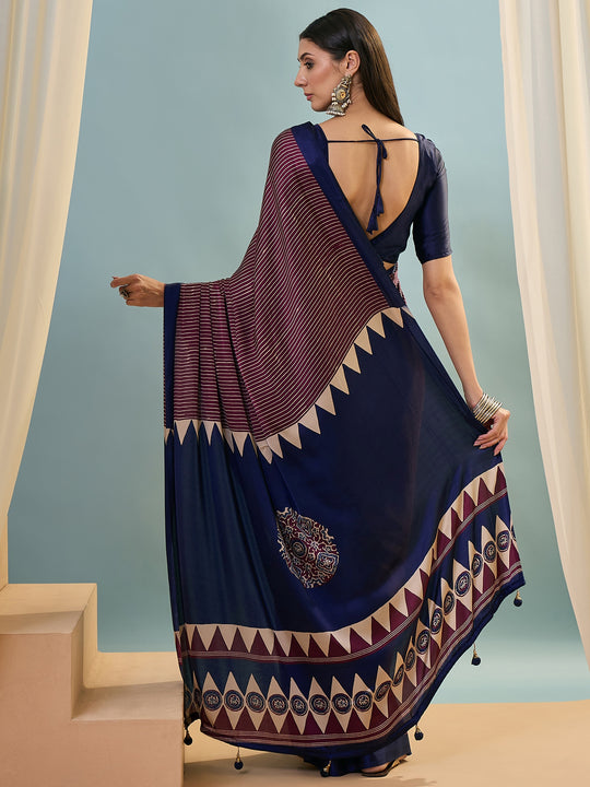 Wine Semi Modal Saree With Blouse Piece