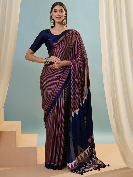 Wine Semi Modal Saree With Blouse Piece